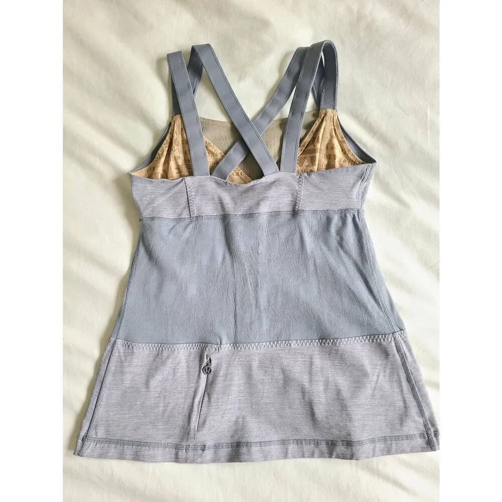 Lululemon Chaturanga Tank Top Women Blue Heathered Fossil Racerback Built-In Bra